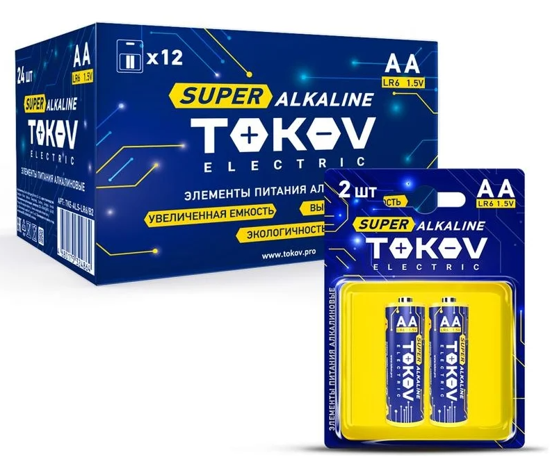 Батарейка алкалиновая LR6/AA (блист.2шт) TOKOV ELECTRIC TKE-ALS-LR6/B2
