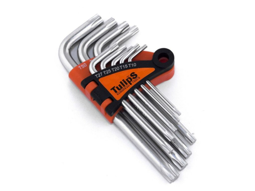 Набор ключей TORX, 9шт., (Т10, Т15, Т25, Т27, Т30, Т40, Т45, Т50), короткие, TULIPS