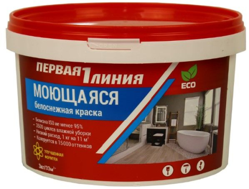 Краска моющаяся акриловая Первая линия белоснежная (3 кг) /144