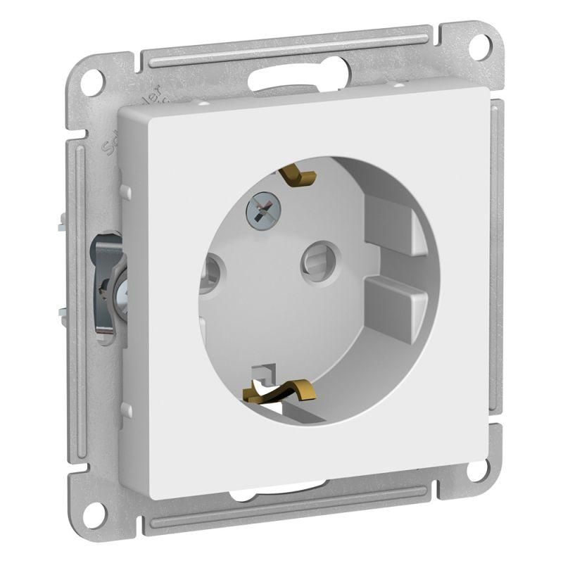 Механизм розетки 1-м СП AtlasDesign 16А IP20 с заземл. защ. шторки бел. SchE