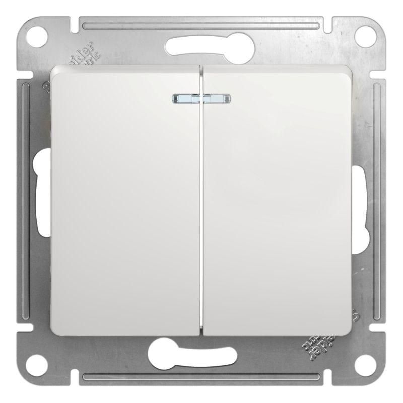 Выключатель 2-кл. СП Glossa 10А IP20 (сх. 5а) 10AX с подсветкой механизм бел. SchE