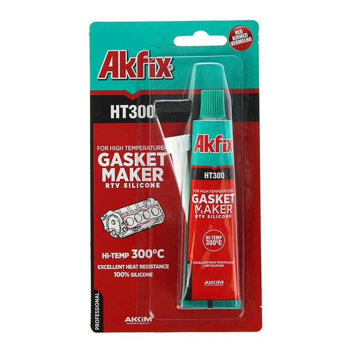 Герметик термостойкий Akfix HT300 силиконовый красный блистер (50 гр)