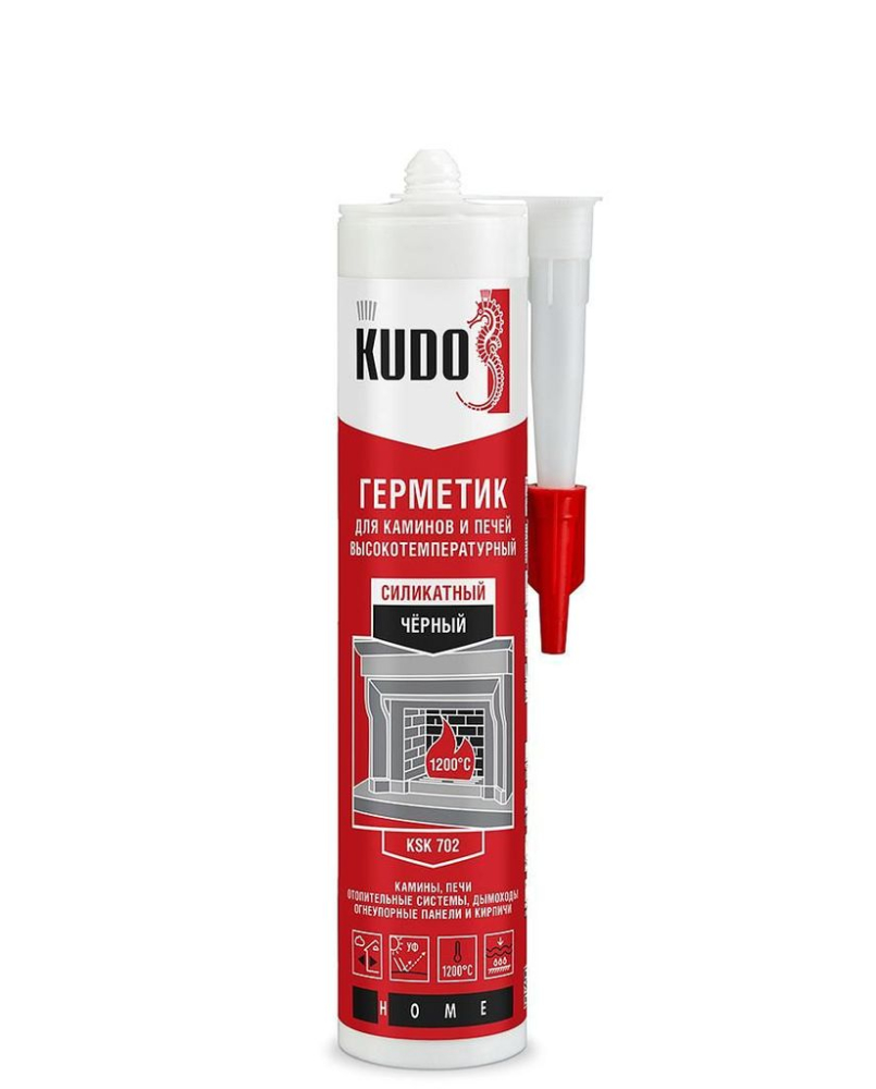 Герметик термостойкий Kudo Home KSK-702 для каминов и печей силикатный 1200С черный (0,280 л)/12