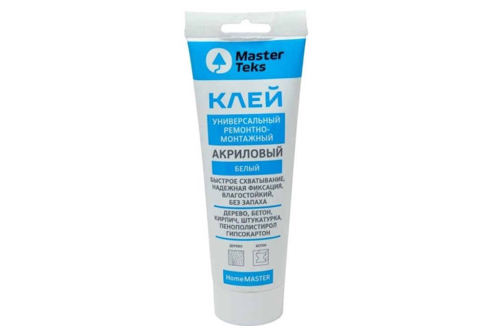 Клей монтажный Masterteks HomeMaster акриловый ремонтный универсальный белый туба (0,400 кг)/12