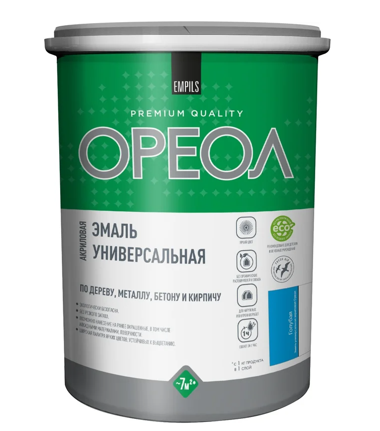 Эмаль акриловая универсальная Ореол Голубая (1 кг)/6