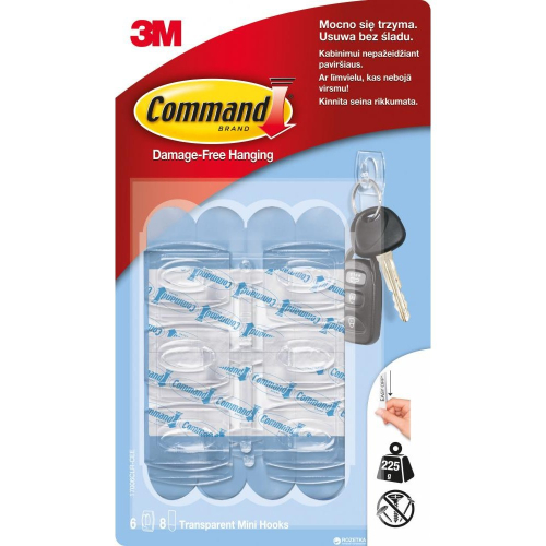 Удаляемый крючок для ключей 1 уп=6 шт (прозрачный) COMMAND