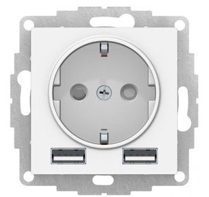 Розетка 3-м СП AtlasDesign 16А IP20 с 2-мя заряд. устройствами USB A+A 5В/2.4А 2х5В/1.2А механизм бе