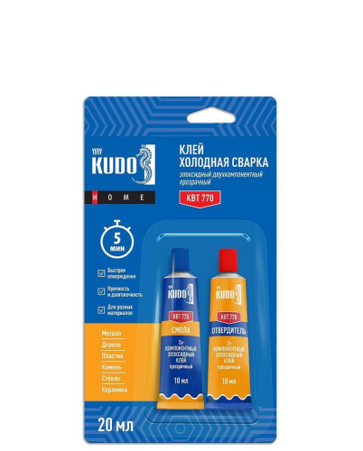 Клей эпоксидный Kudo Home KBT-770 двухкомпонентный прозрачный (20 мл)/12