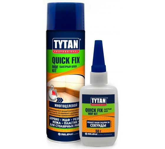 Клей цианокрилатный Tytan Quick Fix двухкомпонентный для МДФ прозрачный (400мл/100г)